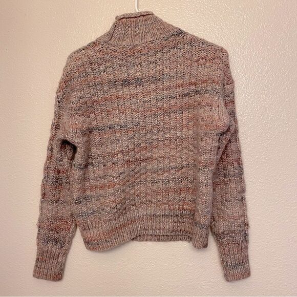 Gap grey pink Cable knit mock neck chunky wool alpaca fisherman sweater S - Picture 3 of 10